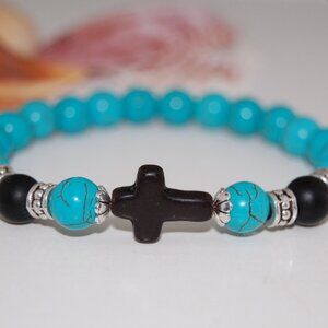 Cross Bracelet,Stone Bracelet,Cross Turquoise Bracelet